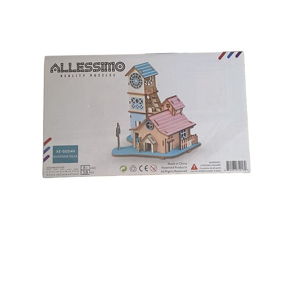 Allessimo 3D Wooden Puzzle Multicolor Riverside Villa XE-G054H 58pc Building Kit